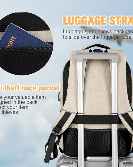 Paude Backpack for Teens, Laptop, College, University, Business, Travel - 15.6 Inch, Beige