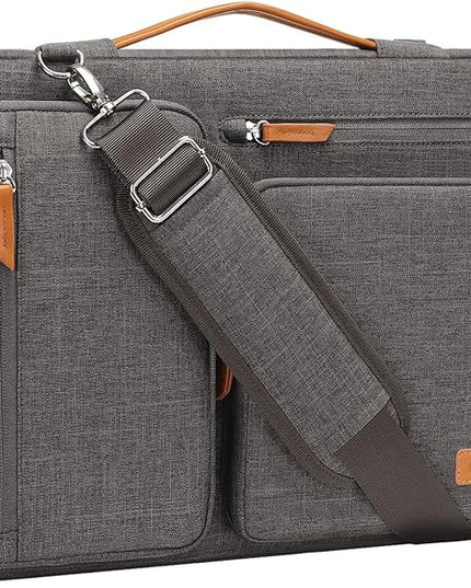 MOSISO 360 Protective Laptop Shoulder Bag,15-15.6 inch Computer Bags Compatible with MacBook Pro 16 inch, HP, Dell, Lenovo, Asus Notebook,Side Open Messenger Bag with 4 Zipper Pockets, Taupe Gray