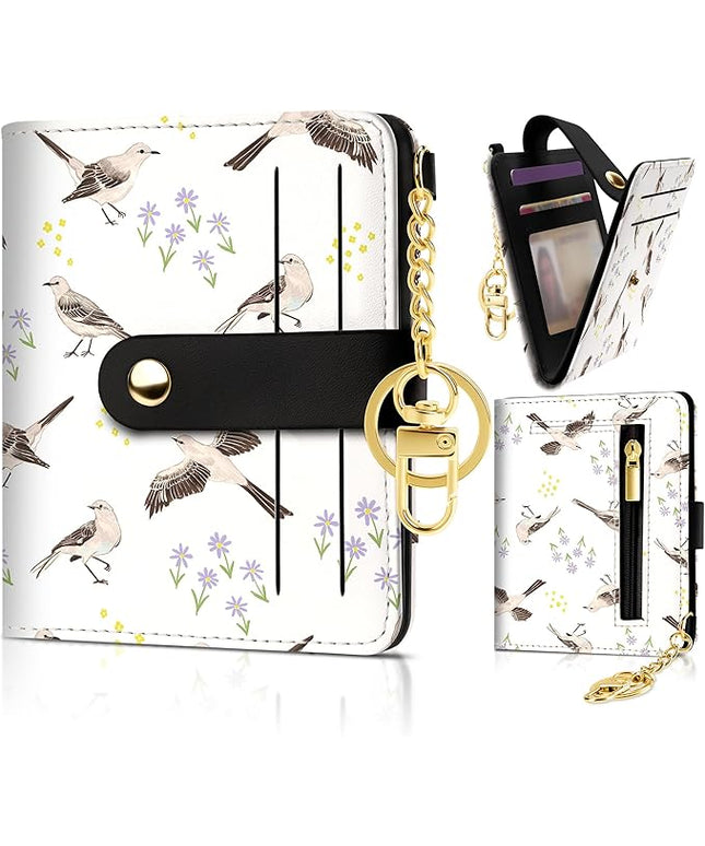 Sodsay Small Slim Wallet Women RFID Blocking, PU Leather Bifold Ladies Wallet with Zipper Coin Pocket, Thin Cute Travel Card Wallets for Girls, Gray Motions