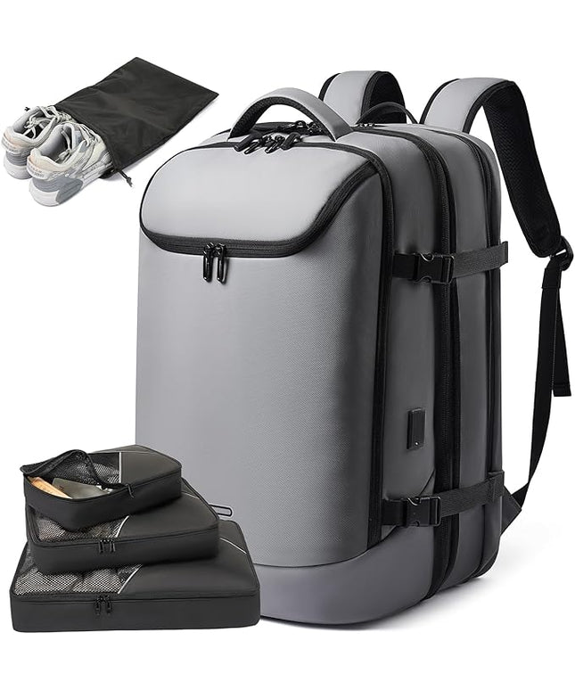 Laptop Backpack for Women, 50L Carry On Backpack Men, Expandable Flight Approved Water Resistant Luggage with 3 Packing Cubes & USB Port, Travel Backpack Fits 17.3 Inch Notebook