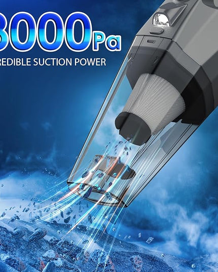 THINKWORK Car Cleaning Kit, Car Vacuum Kit, Gray Car Interior Detailing Kit with 8000PA High Power Vacuum, Including 7Pcs Detailing Brush Set and Bag