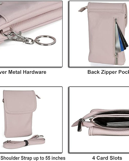 befen Genuine Leather Small Crossbody Bags for Women Cell Phone Bag Cross Body Purses,Silver Zipper
