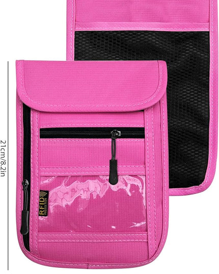 RFID Blocking Travel Neck Wallet Pouch and Passport Holder, Travel Neck Pouch Passport Holder for Women & Men - Rose