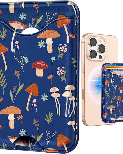 Shorogyt Compatible with Magsafe Wallet Magnetic Card Holder - Mushroom Flower Phone Wallets for Women Teen Girls for iPhone 17/16/15/14/13/12 Series Slim for Apple Mag RFID Magnet, Fit 3 Cards