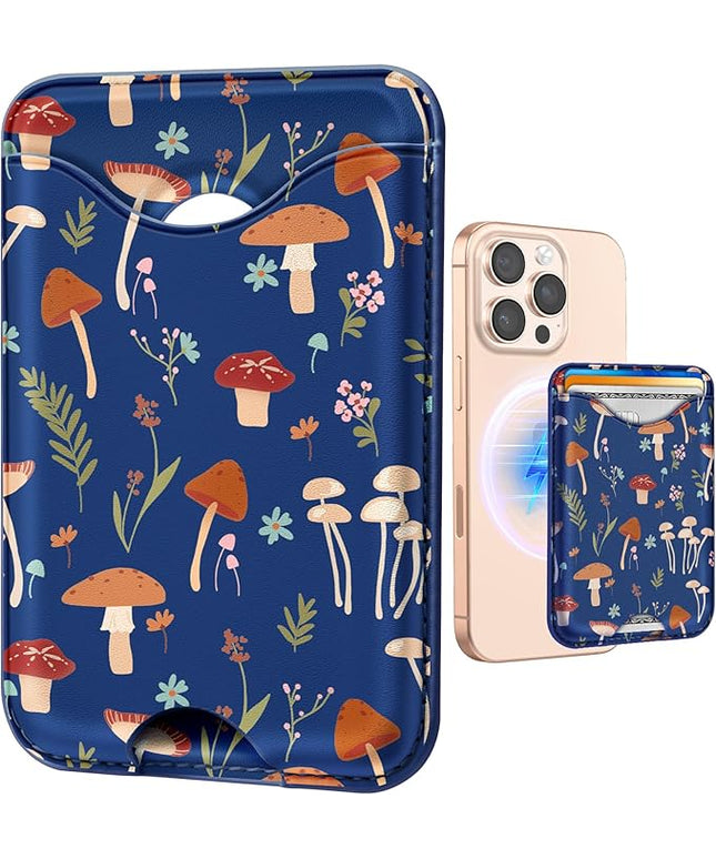 Shorogyt Compatible with Magsafe Wallet Magnetic Card Holder - Mushroom Flower Phone Wallets for Women Teen Girls for iPhone 17/16/15/14/13/12 Series Slim for Apple Mag RFID Magnet, Fit 3 Cards
