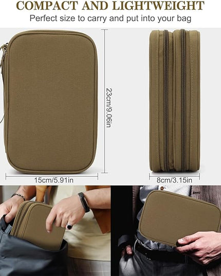 FYY Electronic Organizer, Large Travel Cable Organizer Bag Pouch Electronic Accessories Carry Case Portable Waterproof Double Layers All-in-One Storage Bag for Cable, Cord, Charger, Phone, Brown