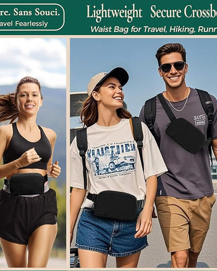Anti-Theft Fanny Pack for Women & Men, Lightweight Secure Crossbody Waist Bag with Anti-Slip Adjustable Strap for Travel, Hiking, Running, Water-Resistant Belt Bag, Everyday Essentials Organizer Black