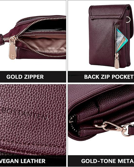 BOSTANTEN Vegan Leather Small Crossbody Bags for Women Designer Cell Phone Bag Wallet Purses Adjustable Strap