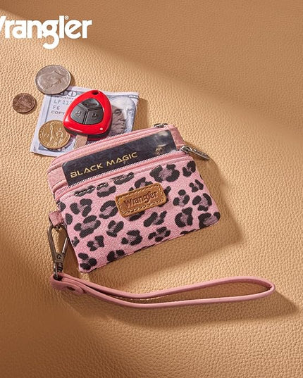 Montana West Wrangler Small Wallet for Women Leopard Print Wristlet Wallets Mini Change Pouch Pink