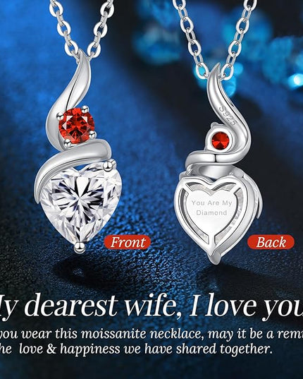 ANDSO Moissanite Heart Pendant Necklaces for Women, 925 Sterling Silver Necklace with Birthstone, Ideal Anniversary Present or Birthday Christmas Valentine Jewelry Gifts for Mom Wife Her Girlfriend