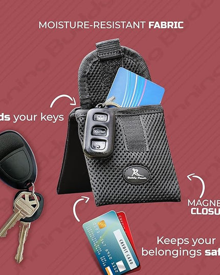 Running Buddy Mini Magnetic Belt Bag - Magnetic Quick-Attach Workout Belt - Water-Resistant Waist Bag - 3.75 x 4 in, Black