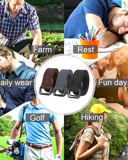 JASGOOD Men Canvas Fabric Belts Casual Web Cloth Belts with Black Double Ring Buckle 2 Pack