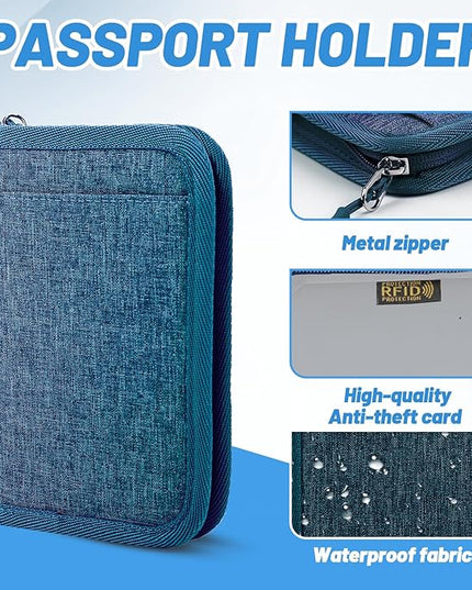 Passport Holder for Travel Essentials, RFID Blocking Protector Passport Wallets, Passport Document Organizer Case for Travel Must Have, Passport Book for Women, Couple, Family Cards, Tickets, ID, Cash