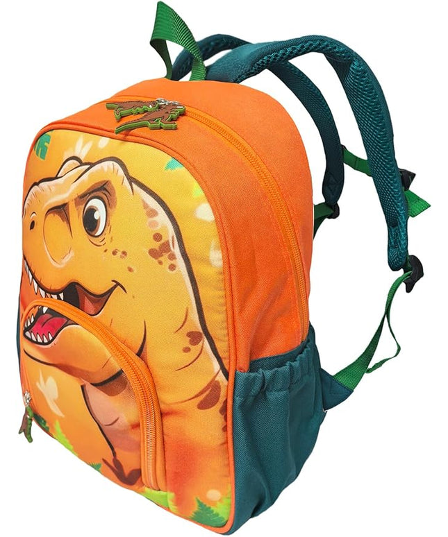 Kids Backpack for Boys and Girls, Kindergarten School Bag with Chest Strap (Orange T-Rex, 14 Inch)