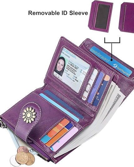 Lavemi Womens Leather Wallet Small Compact RFID Blocking Credit Card Case Purse with Zipper Pocket | Small, Compact, RFID Blocking, Zipper Pocket, Small, Compact