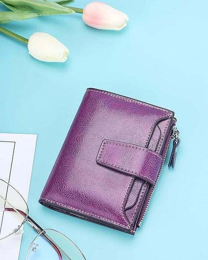 Lavemi Small Compact Women Wallet RFID Blocking Genuine Leather Bifold Purse with ID Windows