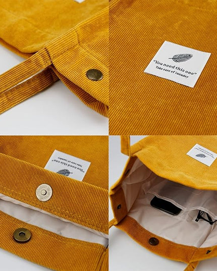 Corduroy Tote Bag Cute Tote Bags for Women Shoulder Bag with Inner Pocket for Work Beach Travel and Shopping Grocery