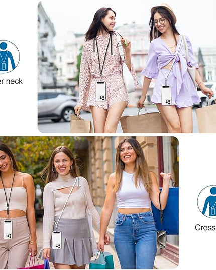 takyu Phone Lanyard, 2 Pack Adjustable CellPhone Lanyard Crossbody Neck Strap and 2 Pack Phone Wrist Strap with Tether Tabs for iPhone Android Smartphones White Black