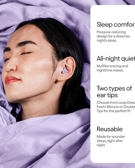 Loop Dream – Silicone/Memory Foam Earplugs for Sleep Comfort | Comfortable Ear Plugs for Muffling Snoring & Sleeping | Customized Fit | 27dB (SNR) Noise Reduction