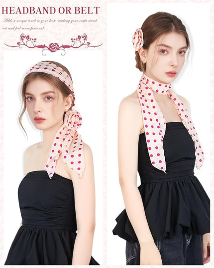 Chiffon Scarf for Women, Removable Flower Neck Scarf Light Soft Fashion Rose Scarves Versatile Headband or Hair Band