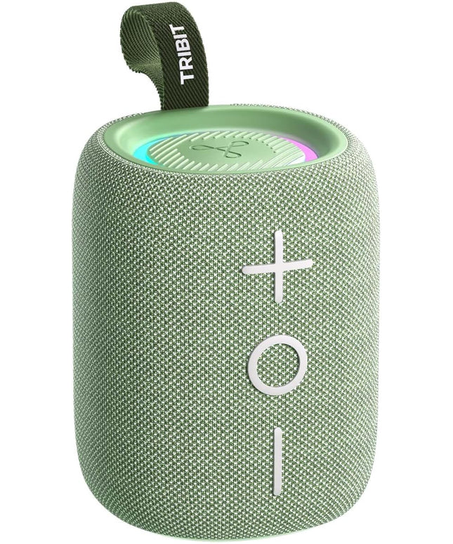 Tribit Bluetooth Speaker StormBox Mini+, 12W Shower Speaker with 360° Sound, 12H Playtime, Custom EQ, BT5.4, IPX7 Waterproof, RGB Lights, Type-C, AAC/SBC, TWS, Portable for Camping/Backyard (Green)