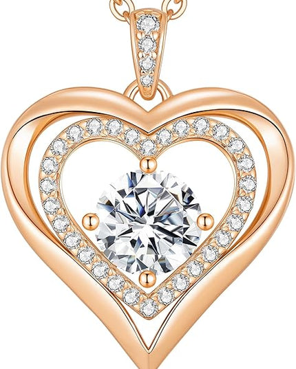ANDSO Moissanite Heart Pendant Necklaces for Women, 925 Sterling Silver Necklace Engraved with 'I LOVE YOU', Ideal Anniversary Birthday Christmas Jewelry Gifts for Mom Wife Girlfriend Daughter Her