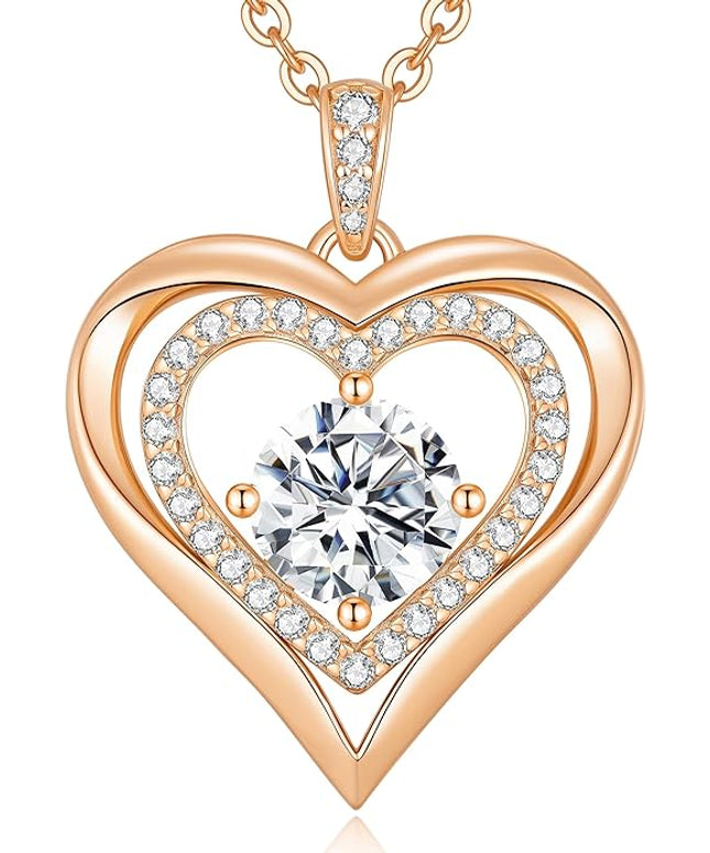 ANDSO Moissanite Heart Pendant Necklaces for Women, 925 Sterling Silver Necklace Engraved with 'I LOVE YOU', Ideal Anniversary Birthday Christmas Jewelry Gifts for Mom Wife Girlfriend Daughter Her