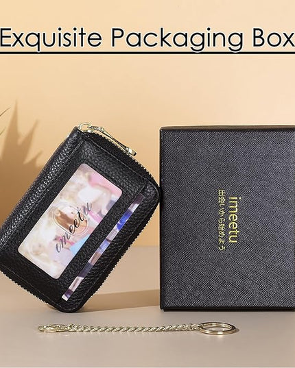 imeetu RFID Credit Card Holder, Small Leather Zipper Card Case Wallet for Women