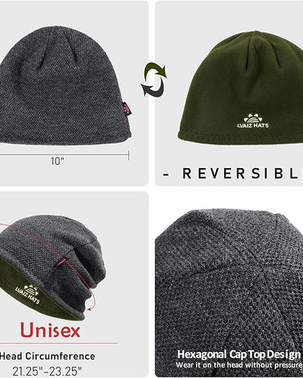 Lvaiz Mens Winter Beanie Hat Warm Fleece Lined Skull Cap for Men Reversible Women Windproof Watch Hat Knit Warm Unisex Beanie