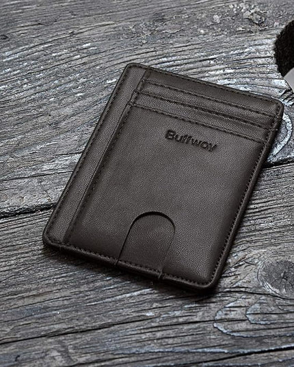 Buffway Slim Minimalist Front Pocket RFID Blocking Leather Wallets for Men and Women - Sand Chocolate