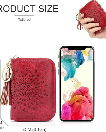 APHISON RFID Credit Card Holder Zipper Card Case Keychain Small Wallet for Women 1927 RED