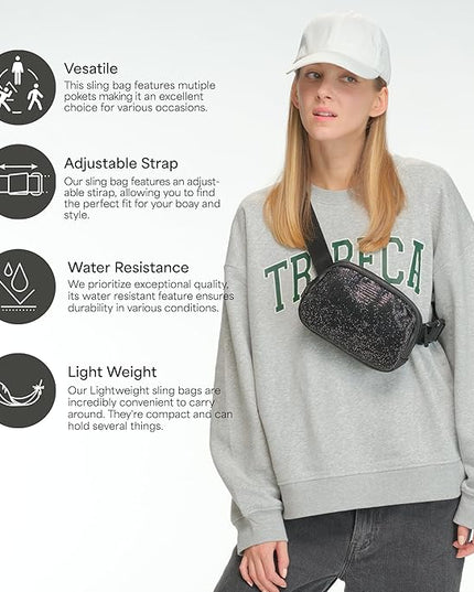 C.C Rhinestone Fanny Pack – Sparkly Waist Bag for Women, Crossbody Belt Bag with Adjustable Strap (Rhinestone - Pink)