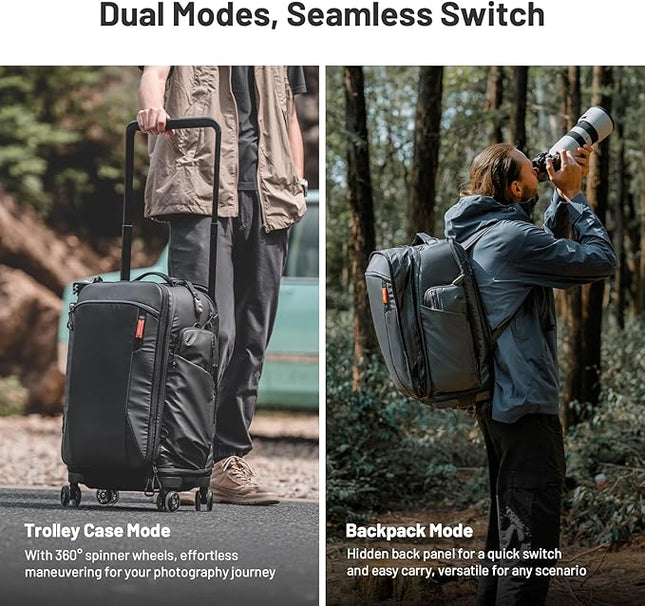 PGYTECH 2-in-1 Roller Camera Backpack, DSLR/SLR/Mirrorless Bag for Travel Photographers, Rolling Luggage with Tripod & Removable Modular & Rain Cover, Compatible with Canon, Nikon, Sony