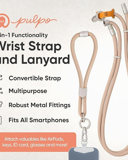 Pulpo 2 in 1 Anti Theft Phone Lanyard and Wrist Strap for iPhone and Android, Adjustable Cell Phone Leash and Universal Tether, Hands Free Strap for Travel Running and Everyday Use, Dusty Pink