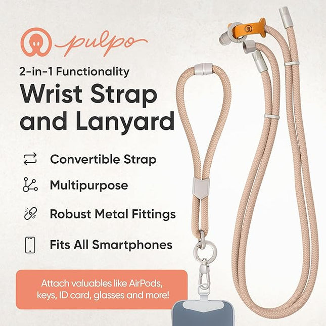 Pulpo 2 in 1 Anti Theft Phone Lanyard and Wrist Strap for iPhone and Android, Adjustable Cell Phone Leash and Universal Tether, Hands Free Strap for Travel Running and Everyday Use, Dusty Pink