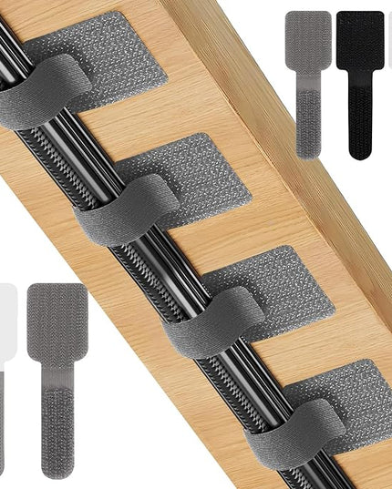 50-Pack Reusable Self-Adhesive Cable Ties cable management Adjustable Hook & Loop Straps for Organizing Data Cables, Wires, Headphones Under-Table Cord Management for Home, Office