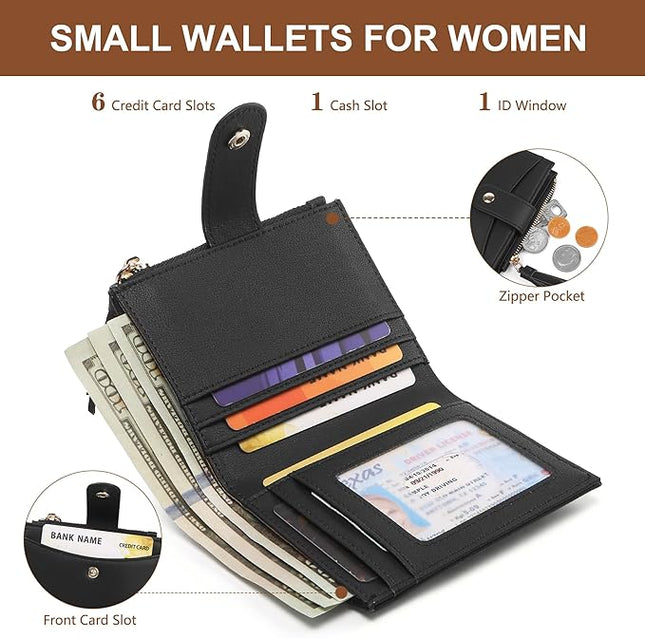 yiijay Small Wallet for Women RFID Blocking Tassle Bifold Slim Thin Leather Wallet Credit Card Holder Wallet Ladies Mini Wallet with Widened Zipper Pocket