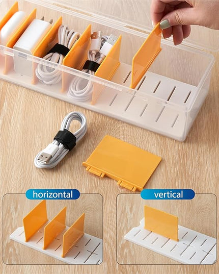 2 Pack Cable Organizer Storage Box with 16 Cable Ties, Clear Phone Charger Organizer Case Wire Organizers for Cords Electronic Storage Box for Drawer Desk Office Home
