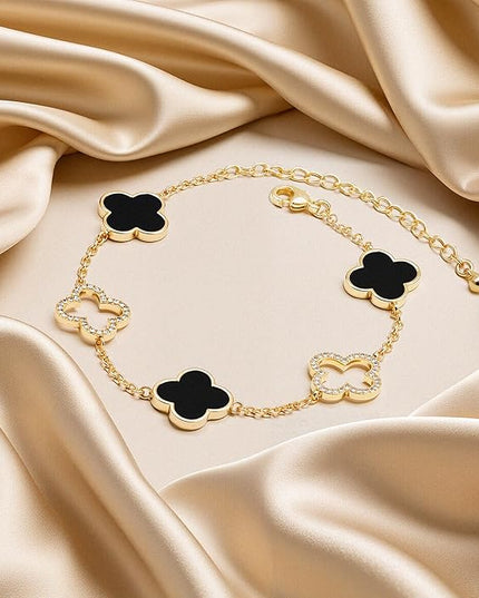 Clover Bracelet for Women 18k Gold Plated Silver Lucky Four Leaf Link Chain Bracelets Charm Trendy Jewelry Gifts for Women