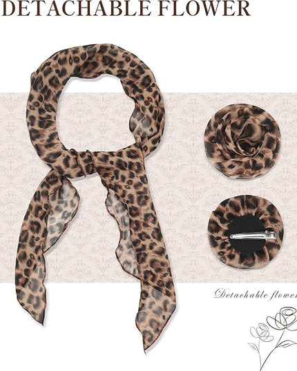 Chiffon Scarf for Women, Removable Flower Neck Scarf Light Soft Fashion Rose Scarves Versatile Headband or Hair Band