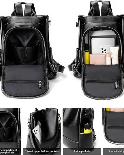 Didida Fashion Backpack Purse For Women Anti-theft Rucksack Pu Leather Lightweight Water-resistant Shoulder Bag, Black