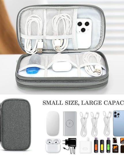 FYY Electronic Organizer, Travel Cable Organizer Bag Pouch Electronic Accessories Carry Case Portable Waterproof Double Layers Storage Bag for Cable, Cord, Charger, Phone, Medium Size, Dark Grey