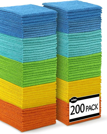 AIDEA Microfiber Cleaning Cloth, 200PK, Absorbent Shop Rags, Microfiber Towels for Cars, Kitchen Towels, Dusting Cloth for Home, Window, Cleaning Supplies, 12"×12"