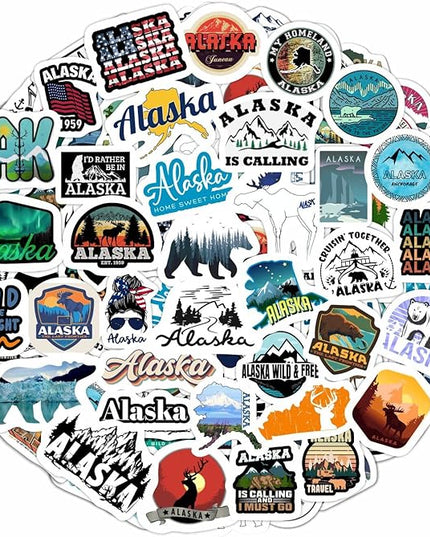 BulbaCraft Alaska Stickers for Water Bottles, Scrapbooking, Alaska Laptop Decals, Gifts for Women & Men