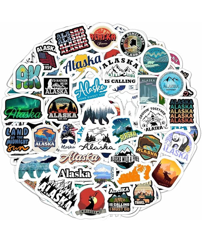 BulbaCraft Alaska Stickers for Water Bottles, Scrapbooking, Alaska Laptop Decals, Gifts for Women & Men
