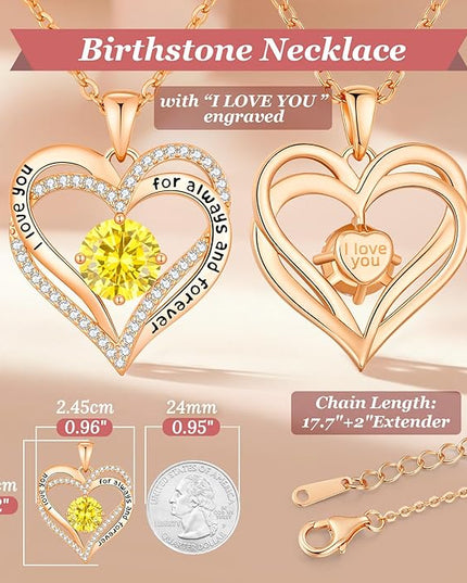 CDE Forever Love Heart Necklaces for Women, Wedding Anniversary, Birthday Mothers Day Christmas Day Gifts for Mom, Mother, Wife, friend, S925 Silver Jewelry with Birthstone Pendant