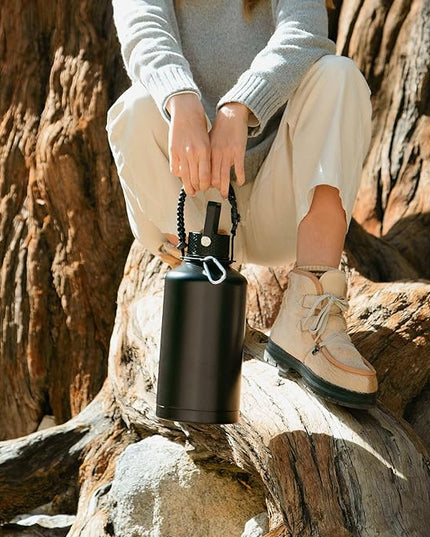 Insulated Water Bottle 64oz,Triple Wall Vacuum Stainless Steel(Dishwasher Safe),Leak Proof & Non-BPA,Flask Jug with Paracord Handle & Straw Spout Lids Sports Gradient black