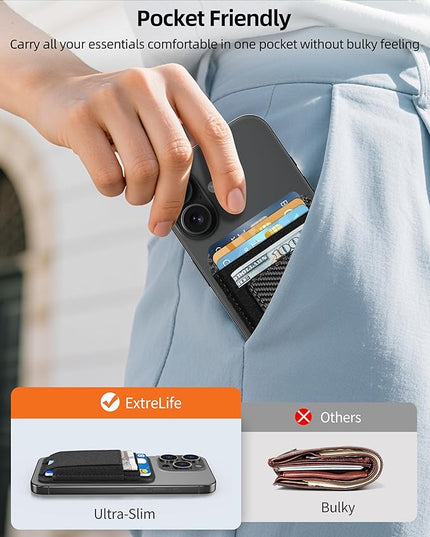 for Magsafe Wallet, Strongest Magnetic Wallet, for iPhone Walle t Magsafe with 2 Card Slots, Magnetic Card Holder for iPhone 17/16/15/14/13/12 Series, Vegan Leather, Fit 7 Cards, Black Carbon Fiber