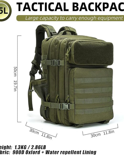 gracedon Tactical Backpack - Military Molle Bag 3 Days Pack for men and Women Large Assault Rucksack 45L (Green)