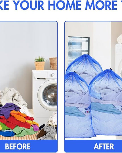 Berlune 30 Pack Large Mesh Laundry Bags, 24 x 36 Inch Bulk Wash Set with Drawstring for Commercial Use, Dorms, Vacation Rentals, Laundromats, Apartments & Facilities(Blue)